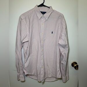 Ralph Lauren Men's White Shirt with Pink & Blue Windowpane Check